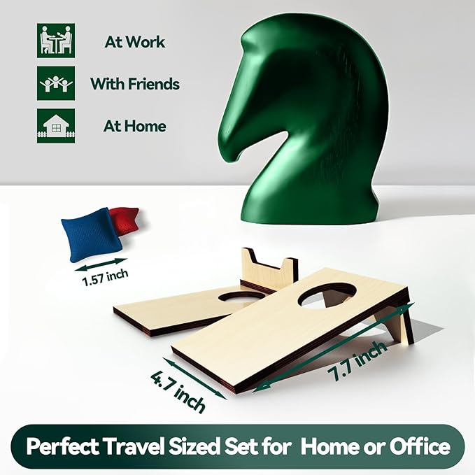 2PCS Mini Tabletop Cornhole Boards, 4.7" W x 7.7" L Wooden Desktop Toss Game with 8 Bean Bags, Portable Game Set for Travel Home