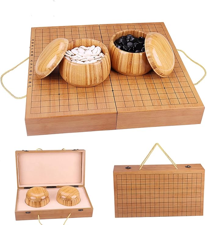 19x19 / Go Game SetHigh Grade Gift Box Board with Single Convex Melamine Stones and Bamboo Bowls Set