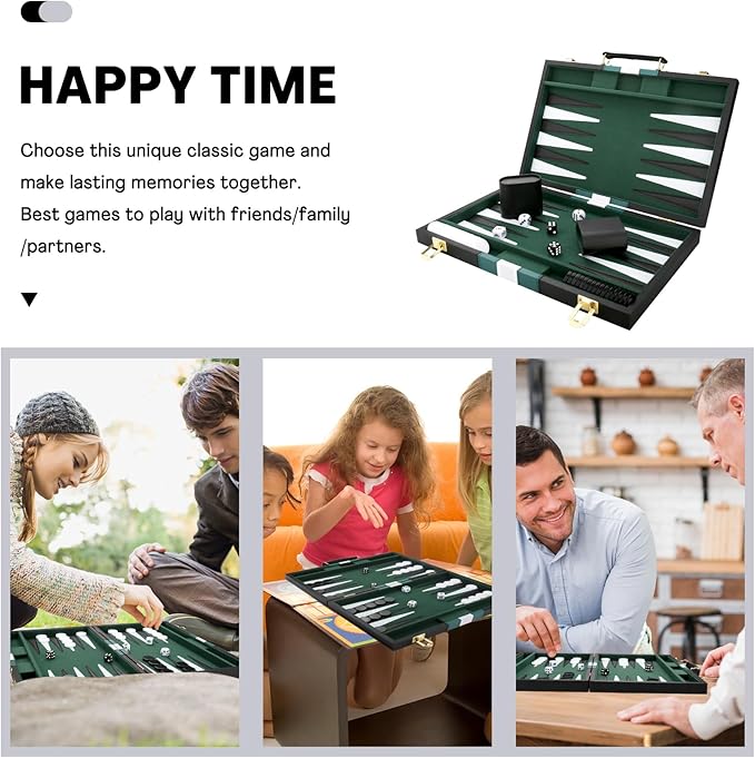 Backgammon Set - Classic Board Game with Premium Leather Case - Portable Travel Strategy Backgammon Game Set for Adults, Kids - Suitable as (15inch, Black)