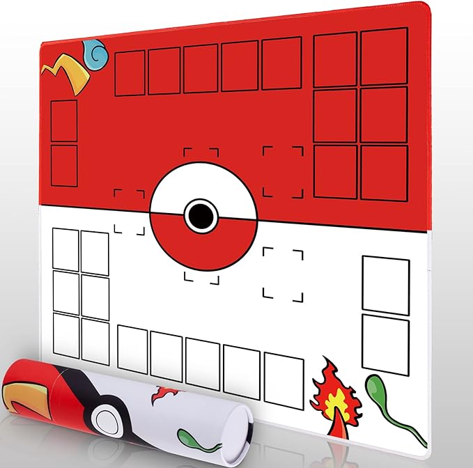Playmat for Card Game with Tube - Stitched Play Mat for Card Gameplay with Zones, 2 Player Trainer Game Playing Mat (red)