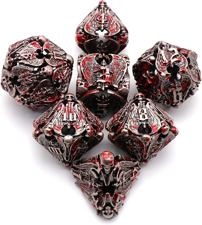 DND Dice,Metal Dice Set with Box HNCCESG,Hollow Dice Set of 7,Game dice for Dungeons and Dragons,Role Playing Dice Gaming D&D Dice for Board Game RPG Warhammer (Angel Blood Splatter)