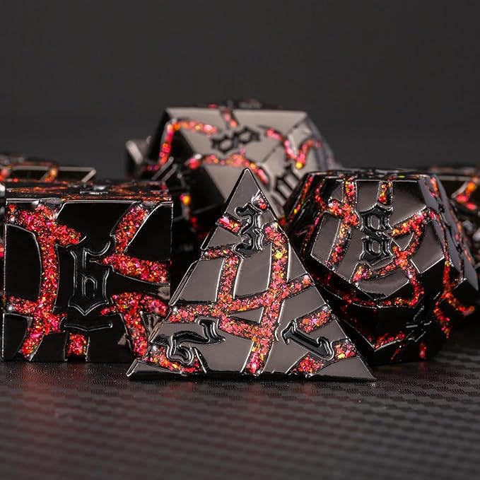 Crack Glitter Metal Dice,7pcs D&D Dice Set with Gift Box,RPG Polyhedral Stripe Dice for Dungeons and Dragons
