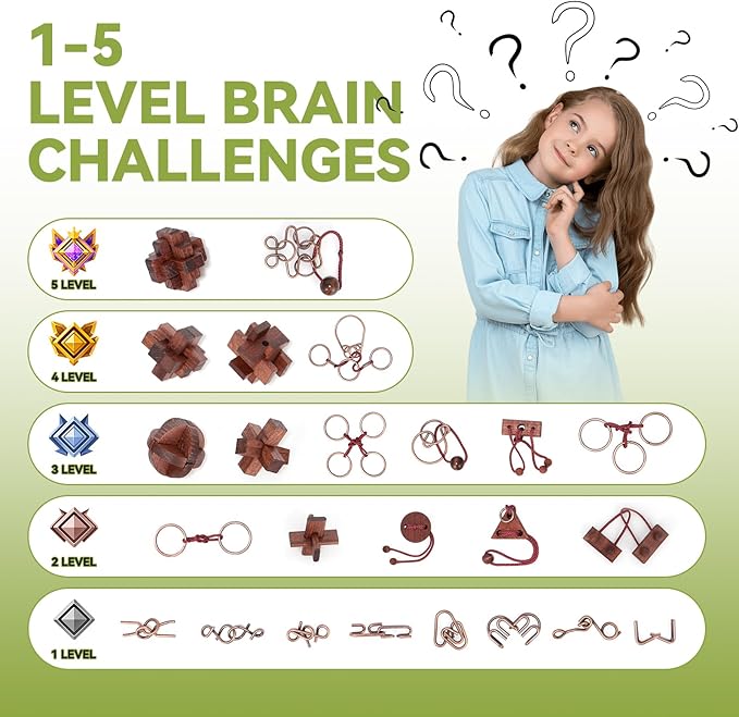 24 Pcs Brain Teaser Puzzles for Adults Teens - Wooden Puzzles 3D Puzzle Game Toys for Adults Teens - Metal Unlock Interlocking Puzzle Adult IQ Education Smart Toys