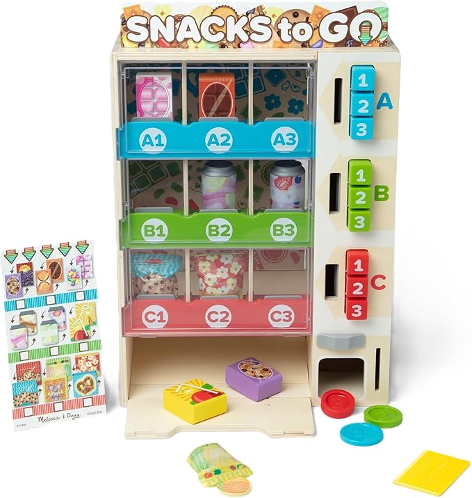 Melissa & Doug Sort, Stock, Select Wooden Vending Machine Play Set, Wooden Toy Play Food for Boys and for Girls 3+