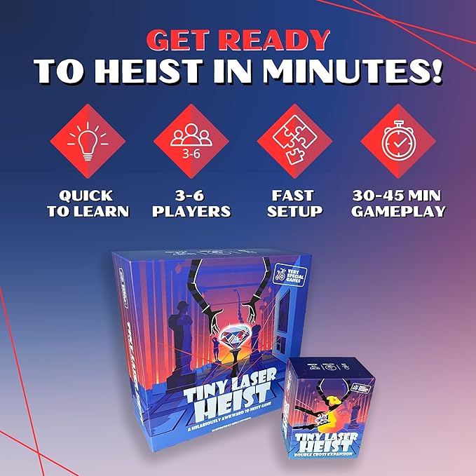 Tiny Laser Heist – Hilarious 3D Heist Game, Outsmart & Negotiate for The Loot, Fun Cooperative Board Game for Ages 12+, Perfect for Game Nights & Parties, 3-6 Players
