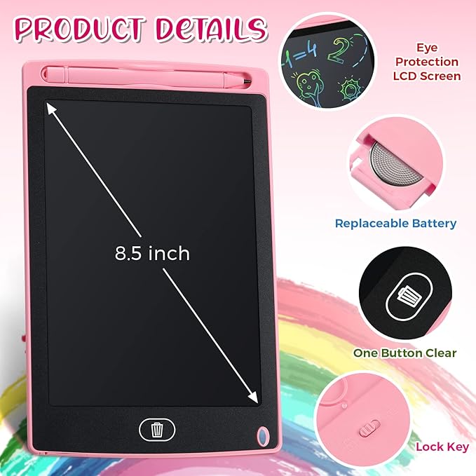 Zhehao 20 Pack LCD Writing Board for Kids, 8.5 Inches Doodle Board Reusable Board Screen Drawing Pad Erasable Painting Pads Educational Toy for 3-8 Years(Blue, Red, Green, Pink)