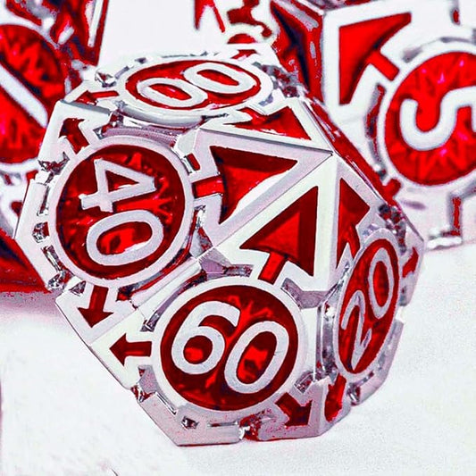 RULE DND Dice - Metal Polyhedral Set, Large Role Playing, Red Weighted Metallic, MTG RPG Dice with Gift Box