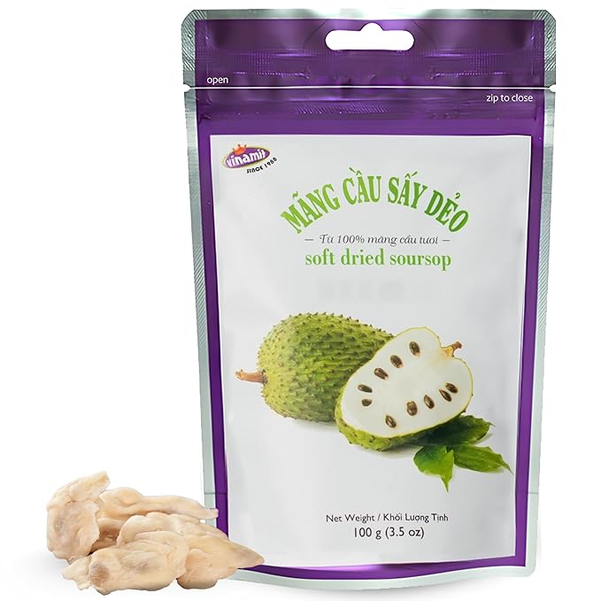 Vinamit Soft Dried Soursop | Soft Dried Fruit, 3.5 oz | Natural Tropical Fruit Snack | Vegan, Gluten-Free, Non-GMO | High in Fiber, Ideal for Travel & Clean Eating