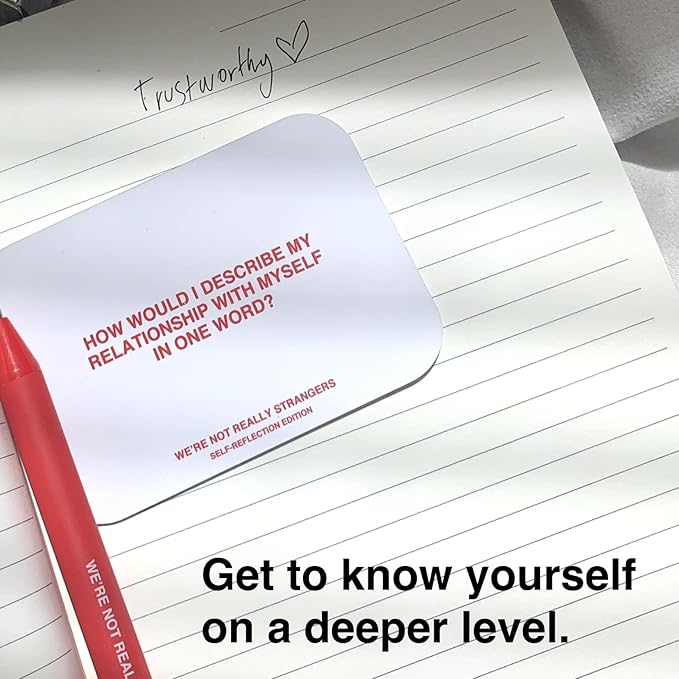WE'RE NOT REALLY STRANGERS Self-Reflection Edition Card Game – 52 Introspective Cards, Pen, & Journal - for Emotional Growth for Singles, Couples, Adults, & Teens, Ages 15+, 1-2 Players