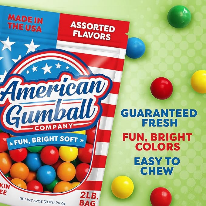 American Gumball Company Refill Gumballs 2 Pound Bag - .62 inch Small Gumballs for 1/2" Gumball Machine, Assorted Flavors