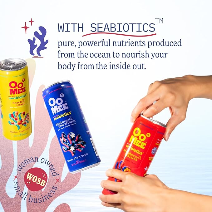 OoMee Prebiotic Drink | Variety Pack| Plant-Based Vegan Beverage with Marine-Sourced Agar Prebiotics (Seabiotics) for Digestive & Gut Health Functional Drink – 12oz Cans, 12-Pack