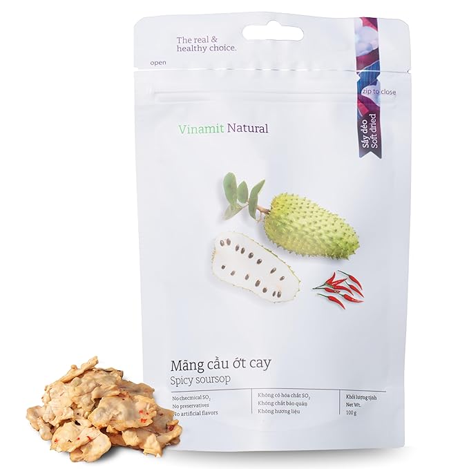 Vinamit Soft Dried Spicy Soursop | 3.5 oz Bag | Spicy Tropical Fruit Snack | Vegan, Gluten-Free, No-GMO | High in Fiber | Ideal for Travel & Healthy Snacking