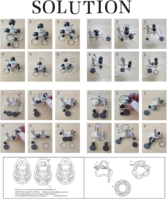 Brain Teaser Puzzle 3D Unlock Interlock Assorted Wooden and Metal ,IQ Logic Training Family Game Party Favor Coffee Table Time Unlock Interlock Mind Puzzles Box(6Pcs)