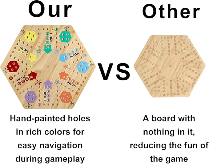 Extra Large 23.6 Inches Wahoo Marble Board Game 4 and 6 Players 2 Sided Painted Thicken Wood Board Perfect Game for Family Friends Party