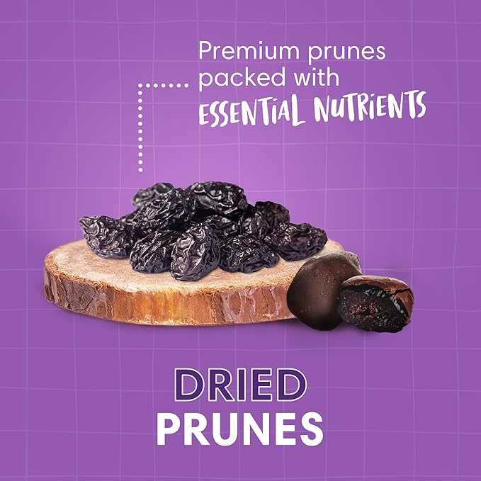 DORREL - Belgian Dark Chocolate Covered Dried Prunes, High Energy Vegan Choco Snack, Delicious, Kosher & Non-GMO, Pack of 3 Dark Chocolate Fruit Bites, 8.8 oz / 250 g Ea