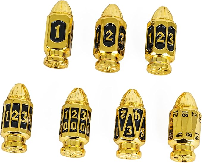 UDIXI Metal DND Dice Set with Unique Container, 7-Die Bullet RPG Dice Set for D&D, Role Playing Game or Other Tabletop Games(Golden Black)