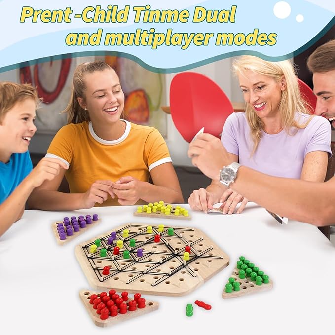 Chain Triangle Chess Game Wooden, Triggle Game for Kids and Adults, Multiplayer Puzzle Game, 2 to 4 Players