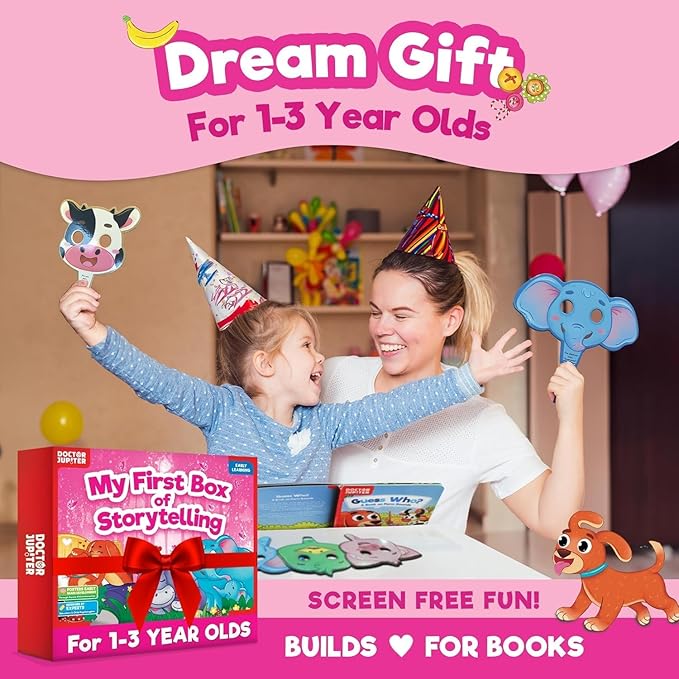 Doctor Jupiter Storytelling Set for Girls | Gift for 1-3 Year Old Girls | Includes 3 Board Books & 10 Animal Masks |Great for Christmas or Birthdays|Learning & Educational Toy for Ages 1-2-3