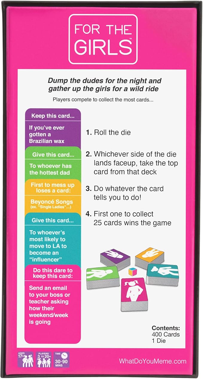For The Girls Card Game by Relatable, The Viral Girls Night Adult Party Game, Great for Bachelorette Party Games, Girls Weekends and Fun Girls Trips, Includes a die, and 400 Cards Across 5 Categories