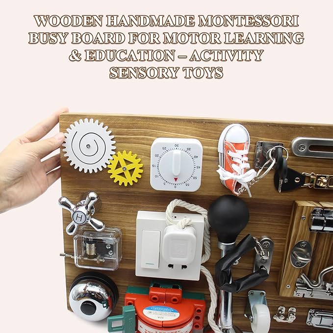 Mostop Montessori Large Busy Board for Toddlers,Montessori Educational Travel Toys for Autistic Children,Wooden Busy Board Sensory Toys Preschool Learning Activities Fine Motor Skills, Birthday Gift