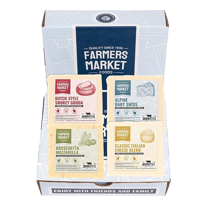 Farmers' Market Cheese Block Assortment 6oz 4-Pack, Shelf Stable, Pasteurized, Locally Sourced Wisconsin Cheese (Assortment, 4 Count)