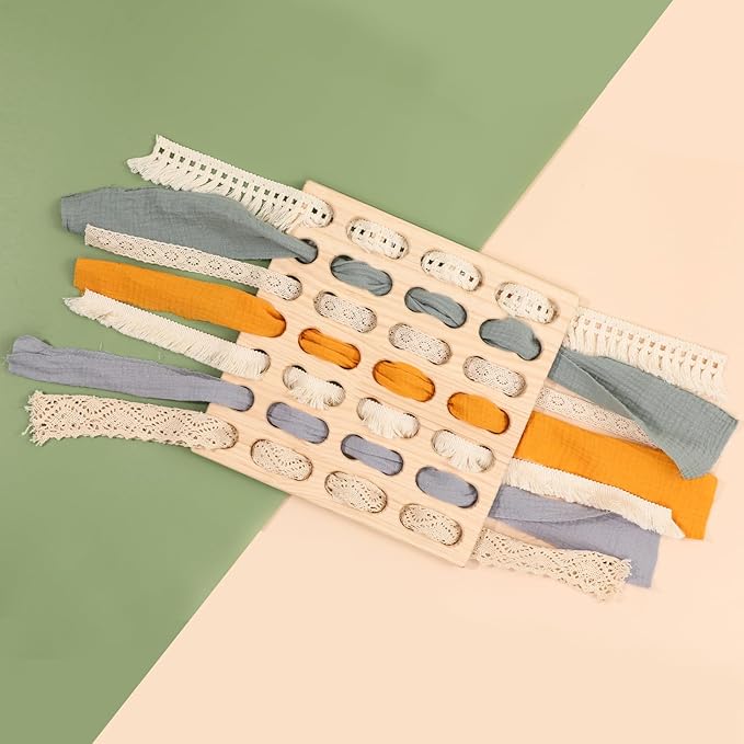 Eray Wooden Toys Open Ended Busy Board with Play Silks Kid Safe Weaving Board Handwork Gift Educational Toy