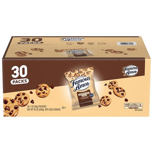 Famous Amos Original Recipe Chocolate Chip Bite-Size Cookies, 30 Pack Box, 30 oz