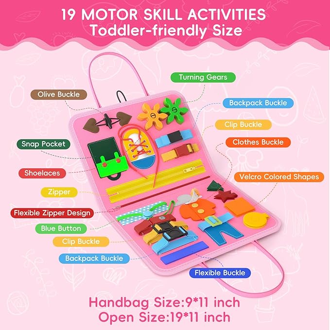 Busy Board Trave Toys for Toddlers 1 2 3 4, Girl Birthday Gift Preschool Learning Activities Educational Toys, Montessori Toys for 2 3 4 Year Old Girls Gift, Pink Mermaid