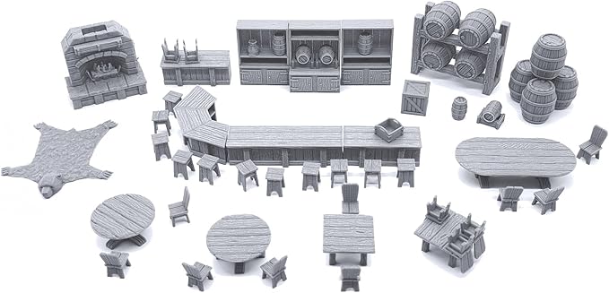 Tavern Bar Furniture Set by EC3D, 3D Printed Tabletop RPG Scenery and Wargame Terrain 28mm Miniatures