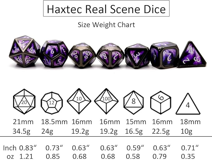 Haxtec Metal DND Dice Set Purple Black Real Scene D&D Metal Dice Set for Dungeons and Dragons TTRPG DND Gifts Elderitch Blast