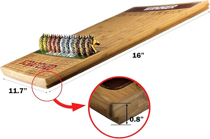 Metal Horse Race Board Game Set with Horse Racing Thick & Solid Wood Game Board(16"/Dark),11 Luxurious with 4 Antique(Gold,Silver,Red Cooper&Bronze) Metal Craft Horses, Dice&Cards (HR-M654)