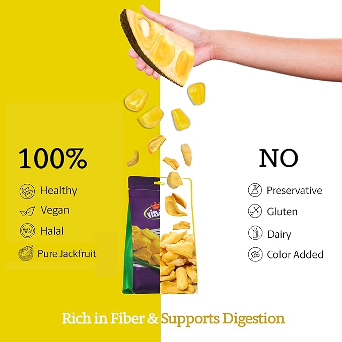 Vinamit Dried Jackfruit Chips | Vacuum Fried Dried Jackfruit | 8.8 oz Bag | Naturally Sweet & Crispy | Gluten-Free, Vegan, Non GMO | High Fiber Snack | Perfect for Gifting, Travel, Clean Eating