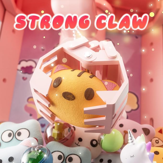 Skirfy Unicorns Claw Machine, Mini Vending Machine with Lights & Music, Adjustable Sound, Candy and Electronic Prize Dispenser, Includes 45 Toys, Candy and Birthday Gift for Kids Girls