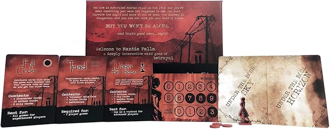 Mantis Falls Board Game | Hidden Traitor Strategy Card Game for 2-3 Players | Sometimes Cooperative Adventure Game for Adults and Teens | Ages 14+ | Playtime 60-90 Minutes | by Distant Rabbit Games