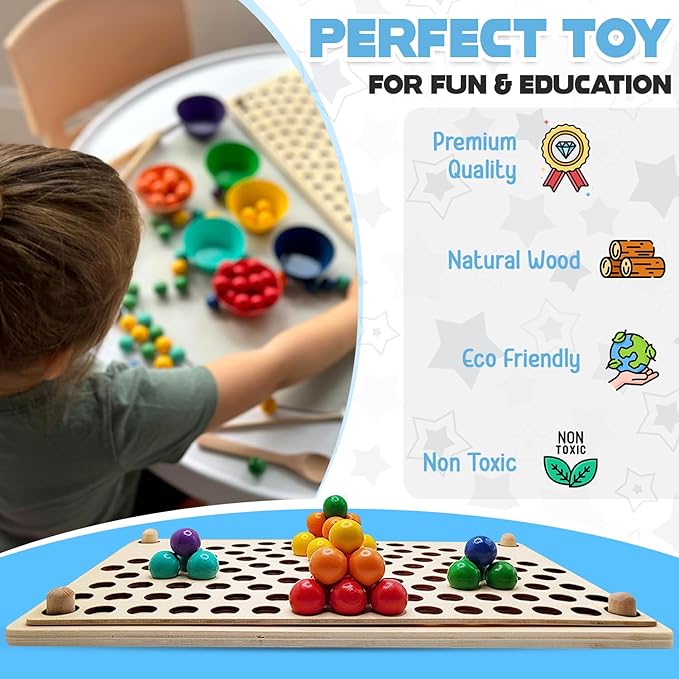Toddler Wooden Learning Montessori Toys for 4 Year Old – Wooden peg Board Bead Game Baby Rainbow Stacking Matching Counting Color Sorting Games for fine Motor Math Skills Boys and Girls