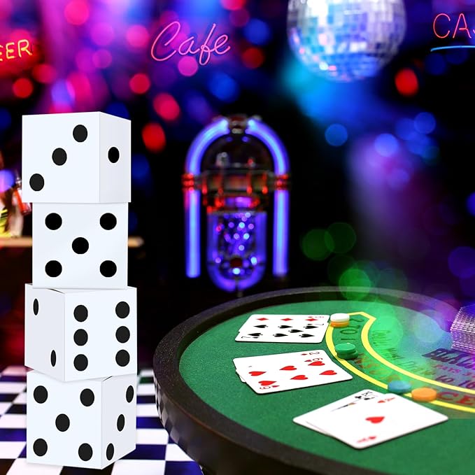 16PCS Large Casino Dice Boxes 11 Inch Casino Theme Party Decoration Jumbo Giant Dice Favor Boxes Bulk for Board Game Night Table Centerpiece Las Vegas Graduation Prom Birthday Party Supply, White