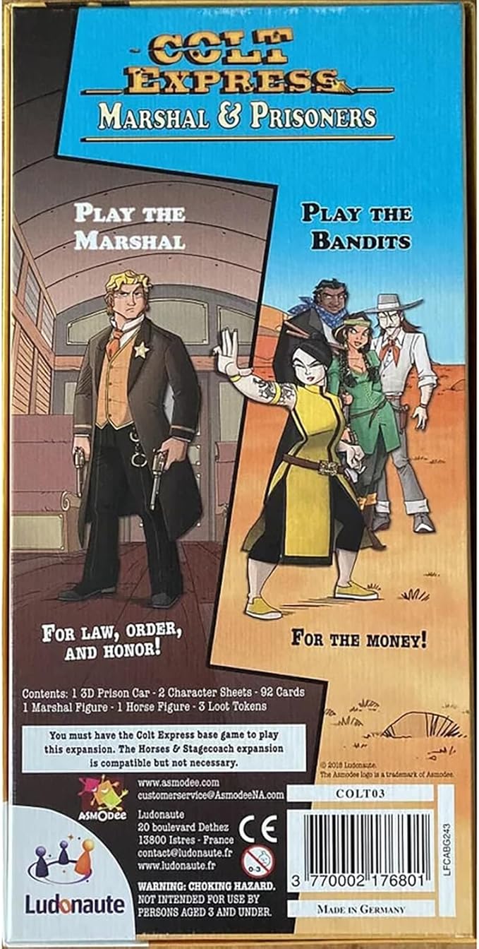 Colt Express Marshal and Prisoners Board Game EXPANSION - New Challenges Await! Wild West Adventure Game, Strategy Game for Kids & Adults, Ages 10+, 2-6 Players, 40 Minute Playtime, Made by Ludonaute