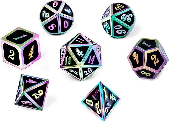 DNDND Rainbow Edge 7 Pieces Metal Dice Set DND Polyhedarl Heavy D&D Dice Set with Metal Tin for Dungeons and Dragons and Role Playing Game