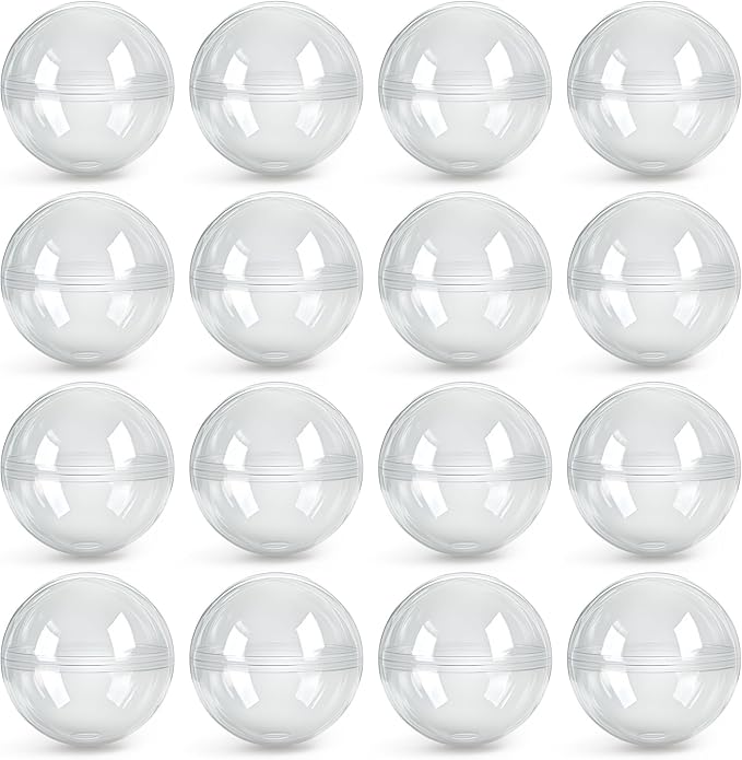 Entervending Empty Clear-Colored Round Capsules 2 inch 25 pcs Bulk 7 Colors Capsule for Toy Gumball Machines Plastic Containers Surprise for Kids Party