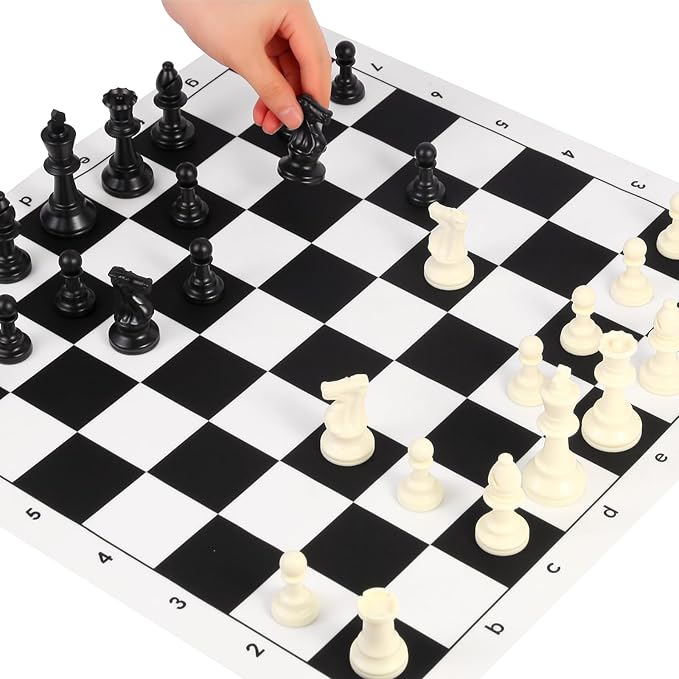 Travel Chess Set 20'' Silicone Chess Board-3.75'' King Height Plastic Chess Piece, Extra Queens & Storage Bag, 2 in 1 Portable Chess & Checker Board Games for Kids and Adults