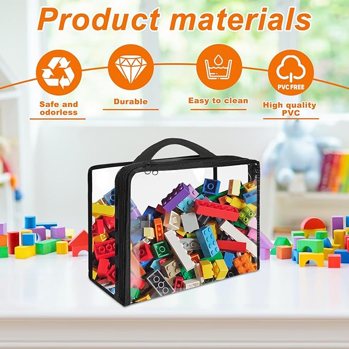 10 Pack Extra Large Clear PVC Organizing Bags with Zippered Closure, Portable Toy Storage Organizer, Waterproof for Board Games, Building Blocks, Clay