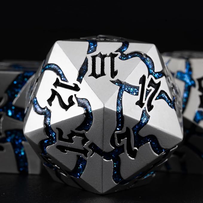 Dice Set D&D Dungeons and Dragons Dice D20 Metal DND Dice Set with Box, Polyhedral Role Playing Dice D12 D10 D% D8 D6 D4 for MTG RPG Board Games (Pearl Silver Blue)