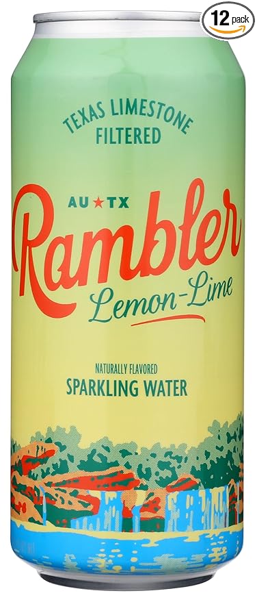 AUTX RAMBLER Sparkling Water, Texas Limestone Mineral Blend, Lemon-Lime Flavor, 16-Ounce Tallboy Cans, 12-Pack
