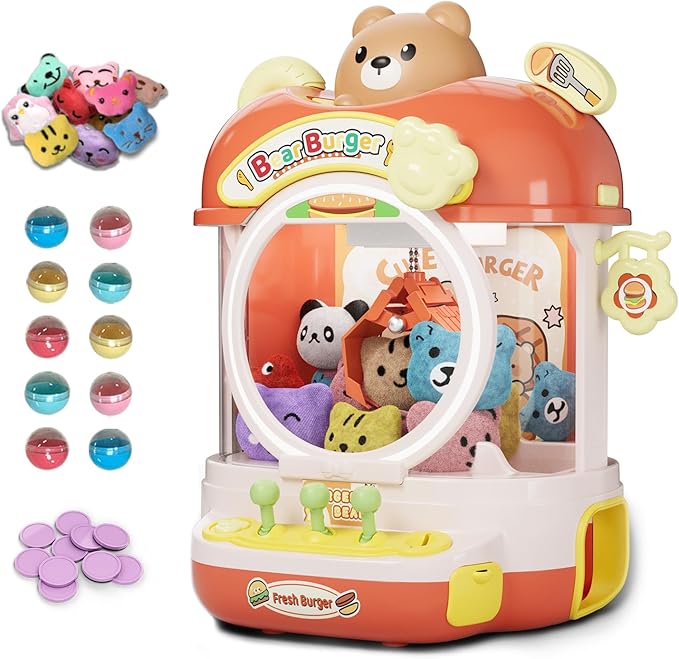 Claw Machine for Kids, Cute Vending Machine for Age 5+, Bear Fun Toy with Prizes Plush and Capsule Inside for Girls, Birthday Party Gifts Provides Hours of Fun for Kids