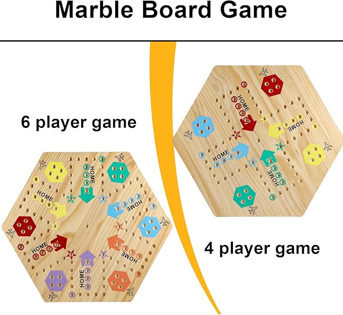 Extra Large 23.6 Inches Wahoo Marble Board Game 4 and 6 Players 2 Sided Painted Thicken Wood Board Perfect Game for Family Friends Party