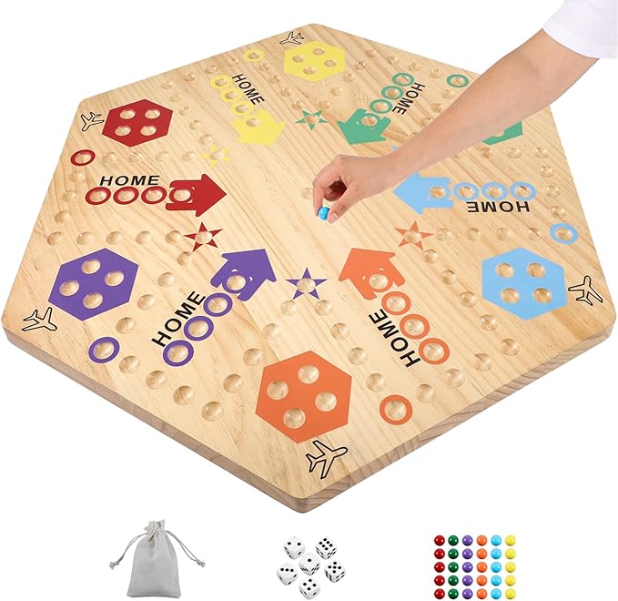 Extra Large 23.6 Inches Wahoo Marble Board Game 4 and 6 Players 2 Sided Painted Thicken Wood Board Perfect Game for Family Friends Party