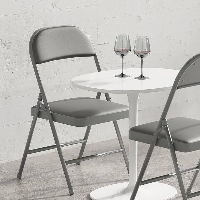 Nazhura 4 Pack Folding Chairs with Padded Vinyl Cushion Chairs with Comfortable Cushion and Durable Steel Frame for Home and Office, for Indoor and Outdoor Events (Grey Vinyl Padding 4 Pack)