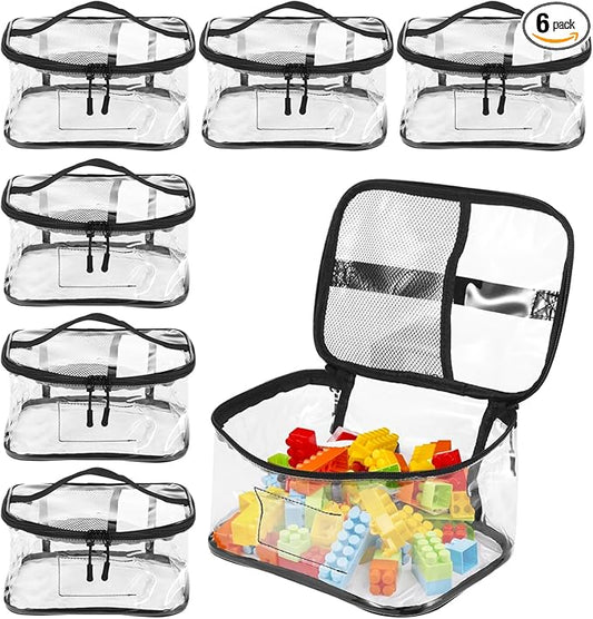 6 PCS Large-Capacity Toy Storage Bags, Waterproof PVC Storage Bag for Toys, Toy Storage Bags with Zipper and Handle for Easy Carrying, Stackable Design in 9.45 x 6.70 x 5.12 Inches