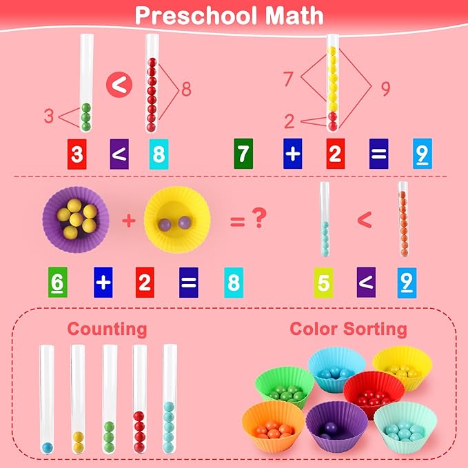 Toddler Learning Montessori Toys for 3 4 5 6 Year Old,Rainbow Stacking Matching Counting and Color Sorting - Wooden Peg Board Bead Game - Fine Motor Math Skills Toys for Boys & Girls