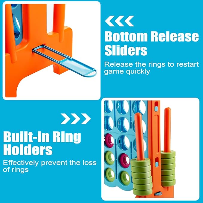 Costzon Giant 4-in-A-Row, Jumbo 4-to-Score Giant Game Set for Kids & Adults, Indoor Outdoor Yard Connect Game, 3.5FT Tall with 42 Jumbo Rings & Quick-Release Slider, Perfect for Family & Party Games
